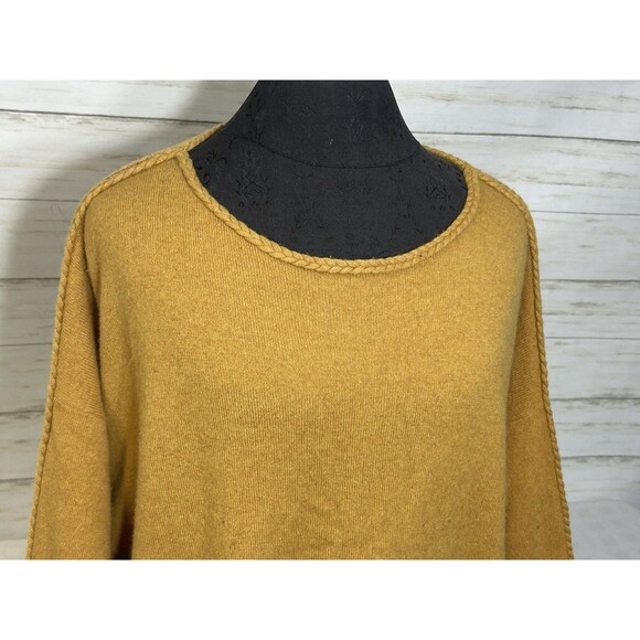 GARNET HILL Size MEDIUM Womens Mustard Yellow BRAIDED Trim 100% Cashmere Sweater - Picture 2 of 16